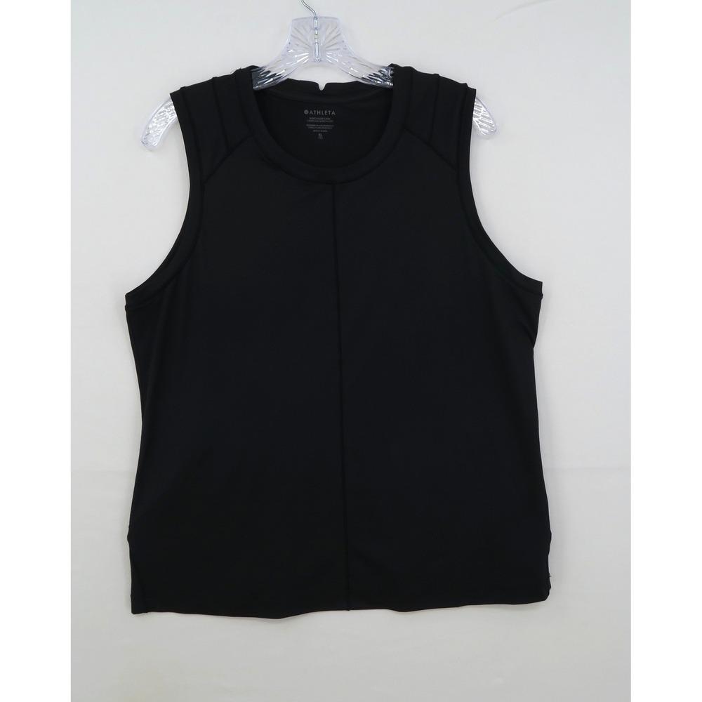 Athleta Sunchaser Tank Top Black Athletic Crew Neck Zipper Pocket XL